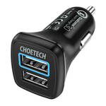 Auto punjač Choetech C0051, 30W QC 3.0 Dual Ports (crni)