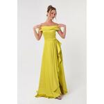 Lafaba Women's Oil Green Boat Neck Satin Evening Dress & Prom Dress žuta