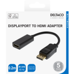 DELTACO HDMI - DisplayPort adapter, 4K UHD 60Hz, 0.2m, black