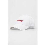 Pamučna kapa sa šiltom HUGO boja: bijela, s aplikacijom - bijela. Kapa s šiltom u stilu baseball iz kolekcije HUGO. Model izrađen od pamučne tkanine.