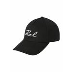 Pamučna kapa sa šiltom Karl Lagerfeld boja: crna, s aplikacijom - crna. Kapa s šiltom u stilu baseball iz kolekcije Karl Lagerfeld. Model izrađen od tkanine s aplikacijom.