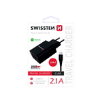 Swissten punjač za ac220, 2xusb, 2.1a, smart ic, crni + usb-c kabel