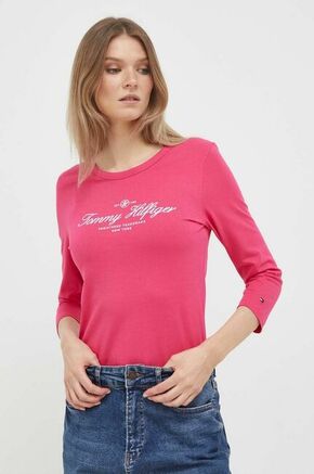 Pamučna majica dugih rukava Tommy Hilfiger boja: ružičasta - roza. Majica dugih rukava iz kolekcije Tommy Hilfiger izrađena od pletiva s tiskom. Model izrađen od izuzetno ugodnog pamučnog materijala.