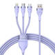 3u1 USB kabel Baseus Flash II Series, USB-C + micro USB + Lightning, 66W, 1,2 m (ljubičasta)