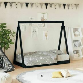 Okvir za dječji krevet crni 70 x 140 cm od masivne borovine