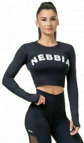 Nebbia Long Sleeve Thumbhole Sporty Crop Top Crna XS