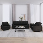 3-dijelni set sofa s jastucima crni od mikrovlakana