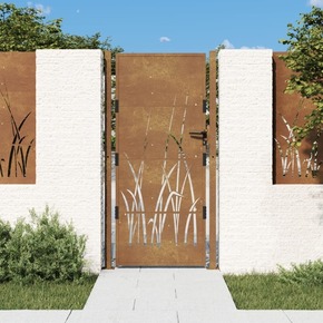 VidaXL Vrtna vrata 105 x 180 cm od čelika COR-TEN s uzorkom trave