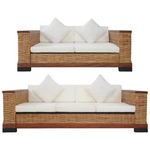 2-dijelni set sofa od prirodnog ratana s jastucima smeđi