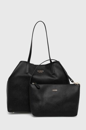 Torba Guess boja: crna - crna. Velika shopper torbica iz kolekcije Guess. Na kopčanje model izrađen od ekološke kože. Lagan i udoban model idealan za svakodnevno nošenje.