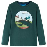 vidaXL Dječja majica dugih rukava s uzorkom planina i drveća tamnozelena 92