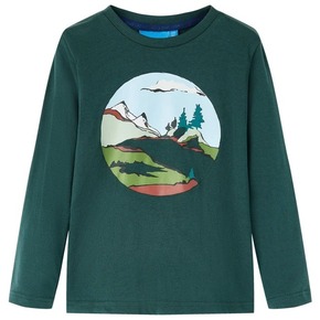 VidaXL Dječja majica dugih rukava s uzorkom planina i drveća tamnozelena 92