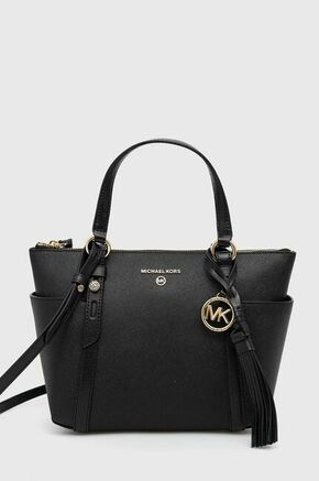 Kožna torbica MICHAEL Michael Kors boja: crna - crna. Mala shopper torbica iz kolekcije MICHAEL Michael Kors. na kopčanje model izrađen od prirodne kože.