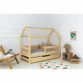 Dječji krevet od masivnog bora u obliku kućice/s dodatnim ležajem s prostorom za pohranu 80x140 cm u prirodnoj boji Mila MBW – Adeko