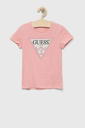 Dječja majica kratkih rukava Guess boja: ružičasta - roza. Majica kratkih rukava iz kolekcije Guess izrađena od tankog