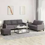 3-dijelni set sofa s jastucima sivi od umjetne kože