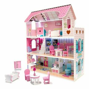 Drvena kućica za lutke namještaj 70cm roza LED