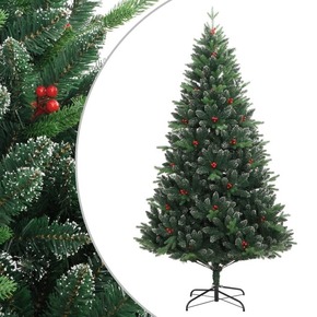 Umjetno božićno drvce sa šarkama i crvenim bobicama 210 cm