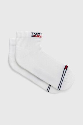 Čarape Tommy Jeans boja: bijela - bijela. Visoke čarape iz kolekcije Tommy Jeans. Model izrađen od elastičnog