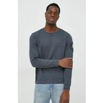 Vuneni pulover Calvin Klein za muškarce, boja: siva, - siva. Pulover iz kolekcije Calvin Klein. Model s okruglim izrezom, izrađen od glatke pletenine.