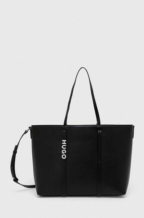 Torba HUGO boja: crna - crna. Velika shopper torbica iz kolekcije HUGO. Bez kopčanja model izrađen od ekološke kože.