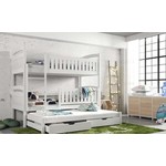 Drveni dječji krevet na kat Blanka s tri kreveta i ladicom - bijeli - 190x90 cm