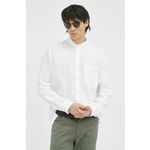 Lanena košulja Marc O'Polo boja: bijela, regular, s ruskim ovratnikom - bijela. Košulja iz kolekcije Marc O'Polo. Model izrađen od glatke tkanine. Ima stojeći ovratnik. Izuzetno udobni laneni materijal.