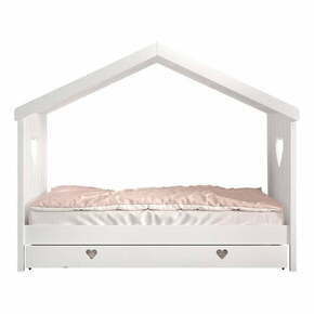 Bijeli dječji krevet od masivnog bora u obliku kućice/s dodatnim ležajem s prostorom za pohranu 90x200 cm AMORI – Vipack