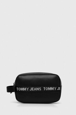 Kozmetička torbica Tommy Jeans boja: crna - crna. Kozmetička torbica iz kolekcije Tommy Jeans. Model izrađen od kombinacije prirodne i ekološke kože.