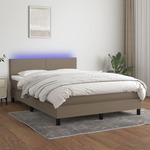 Krevet box spring s madracem LED smeđesivi 140x190 cm tkanina