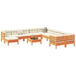 vidaXL 12-dijelni set vrtnih sofa s jastucima voštano smeđi borovine