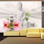 Samoljepljiva foto tapeta - Buddha and two orchids 98x70