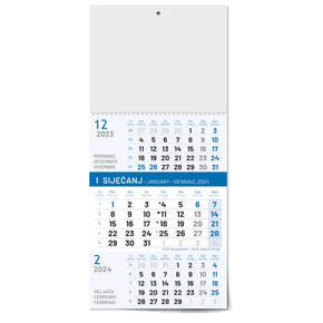 Kalendar zidni 3-djelni poslovni plavi 2024