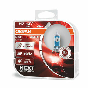 Osram Night Breaker Laser 12V - do 150% više svjetla - do 20% bjelije (3700K)Osram Night Breaker Laser 12V - up to 150% more light - up to 20% - H7 H7-NBL2-2