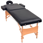 Drveni sklopivi stol za masažu s 2 pomična dijela crni