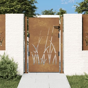 VidaXL Vrtna vrata 105 x 130 cm od čelika COR-TEN s uzorkom trave