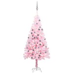 vidaXL Umjetno božićno drvce LED s kuglicama ružičasto 150 cm PVC