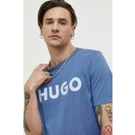 Pamučna majica HUGO boja: crna, s tiskom - ljubičasta. Široka majica kratkih rukava iz kolekcije HUGO. Model izrađen od tanke, elastične pletenine.