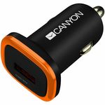 CANYON C-01 Universal 1xUSB car adapter, Input 12V-24V, Output 5V-1A, black rubber coating with orange electroplated ring(without LED backlighting), 51.8*31.2*26.2mm, 0.016kg CNE-CCA01B CNE-CCA01B