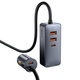 Auto punjač Baseus Share Together s produžnim kabelom, 2x USB, 2x USB-C, 120W (sivo)