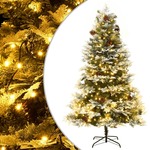 Božićno drvce s LED svjetlima i češerima zeleno 195 cm PVC i PE
