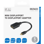 DELTACO DisplayPort - miniDisplayPort adapter, 4K UHD 60Hz, 0.2m, black