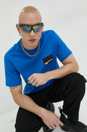 Pamučna majica Karl Lagerfeld Jeans s tiskom - plava. Lagana majica kratkih rukava iz kolekcije Karl Lagerfeld Jeans. Model izrađen od tanke