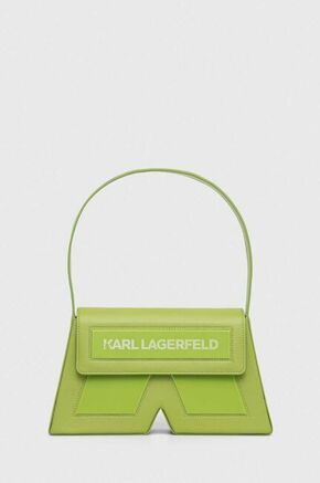 Kožna torba Karl Lagerfeld ICON K SHB LEATHER boja: zelena - zelena. Torba i novčanik iz kolekcije Karl Lagerfeld. Model na kopčanje