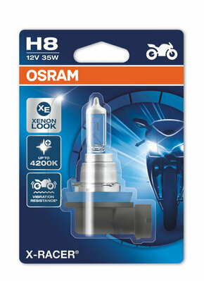 Osram X-Racer Moto 12V - do 20% više svjetla - do 35% bjelije (4200K)Osram X-Racer Moto 12V - up to 20% more light - up to 35% whiter light (4200K) H8-XR-1