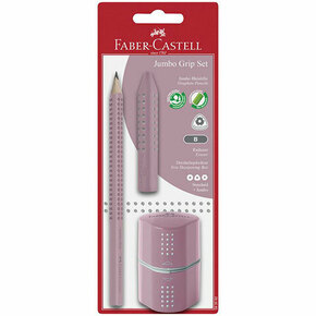 Faber-Castell: Grip 2001 Jumbo ružičasta grafitna olovka u kompletu sa šiljilom i gumicom
