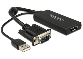 DELOCK VGA/D-Sub + USB HDMI transformator Crno 25cm 62668