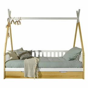 Dječji krevet od masivnog bora u obliku kućice s prostorom za odlaganje 90x200 cm u prirodnoj boji TIPI – Vipack