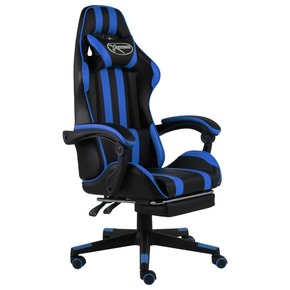 VidaXL Igraća stolica od umjetne kože s osloncem za noge crno-plava