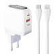 LDNIO A2522C Wall Charger USB-A, USB-C 30W + USB-C/Lightning cable